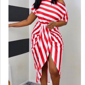 Red striped off shoulder dress